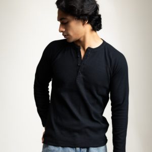 FULL SLEEVE HENLEY T-SHIRT – BLACK